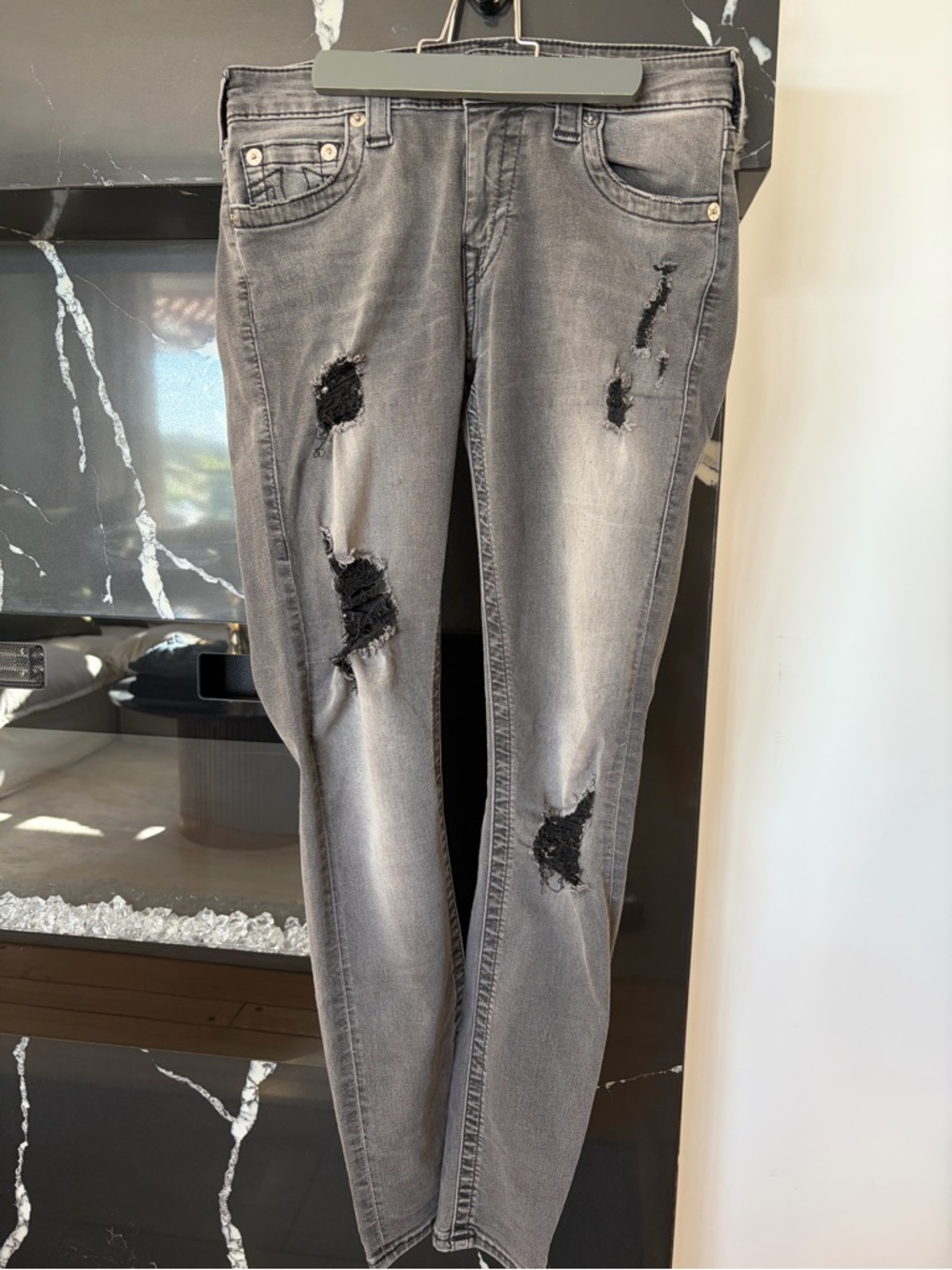 True Religion Distressed Black Wash Skinny Jeans